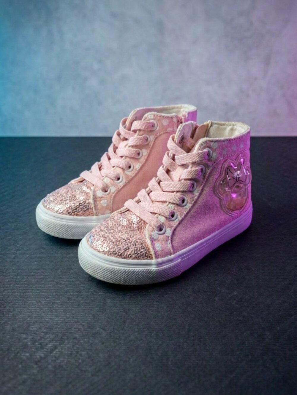 Disney Minnie Mouse Girls Pink Sequin High Top Sneakers Sz 11